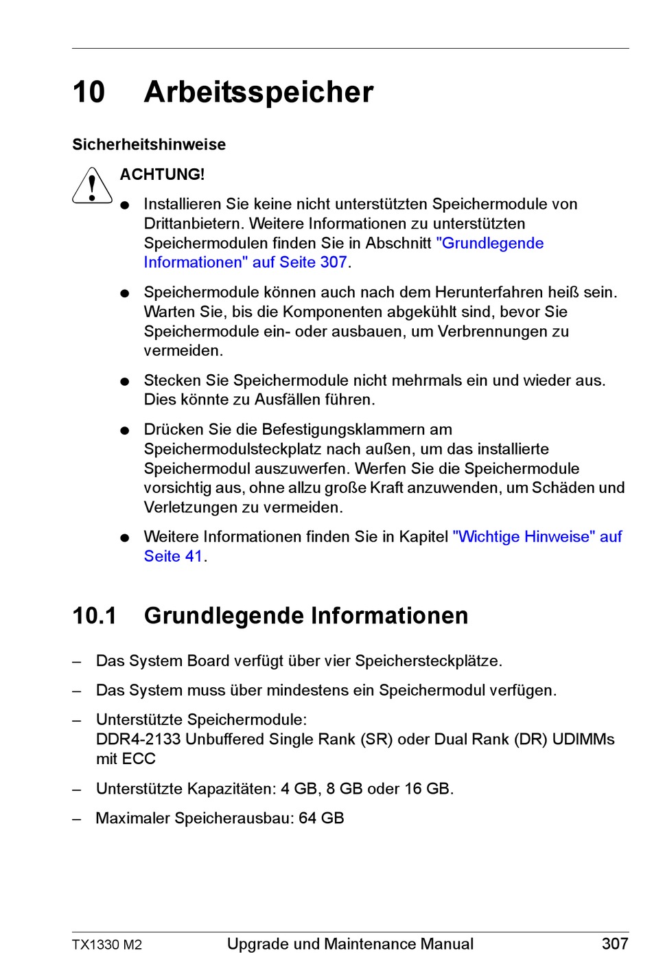 Arbeitsspeicher Sicherheitshinweise Grundlegende Informationen