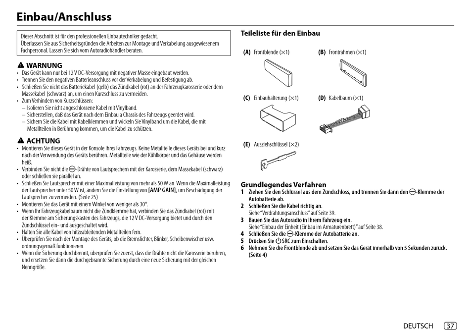 Einbau Anschluss Teileliste F R Den Einbau Grundlegendes Verfahren