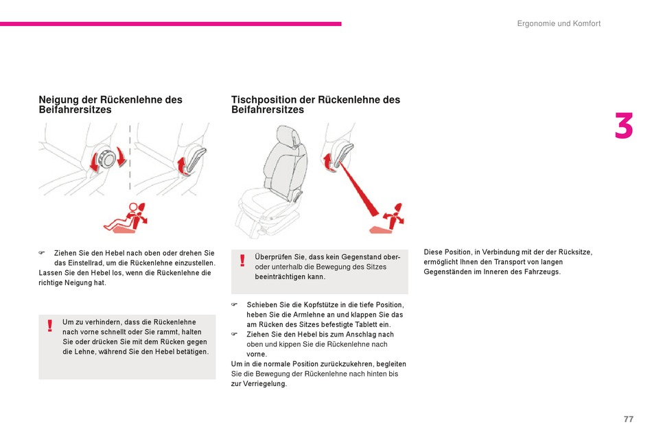 Neigung Der Rückenlehne Des Beifahrersitzes Tischposition Der