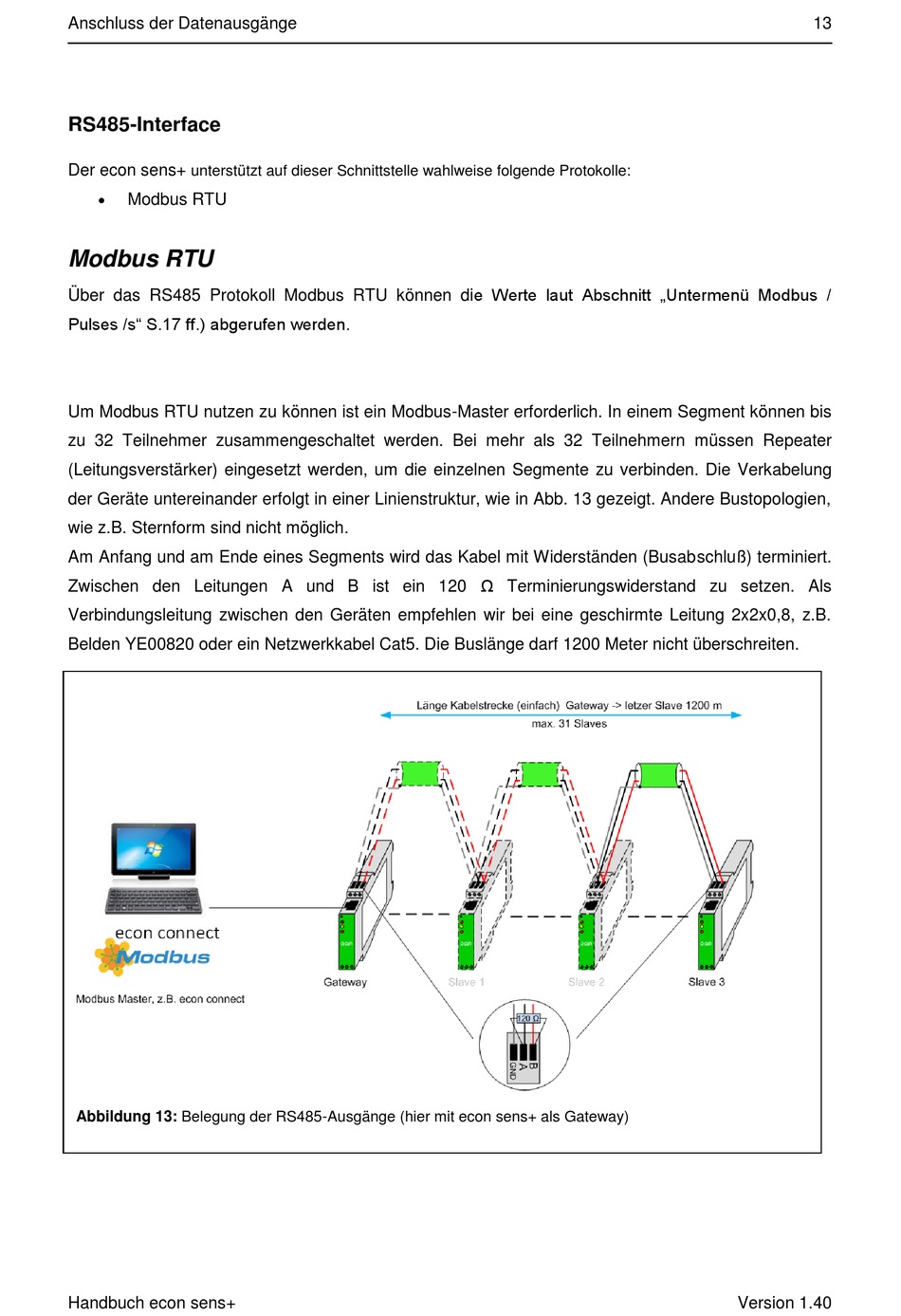 Rs Interface Modbus Rtu Econ Sens Pro Handbuch Seite