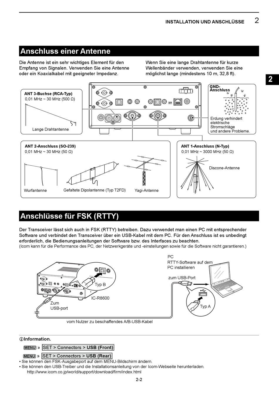 Anschluss Einer Antenne Anschlüsse Für Fsk Rtty Icom IC R8600