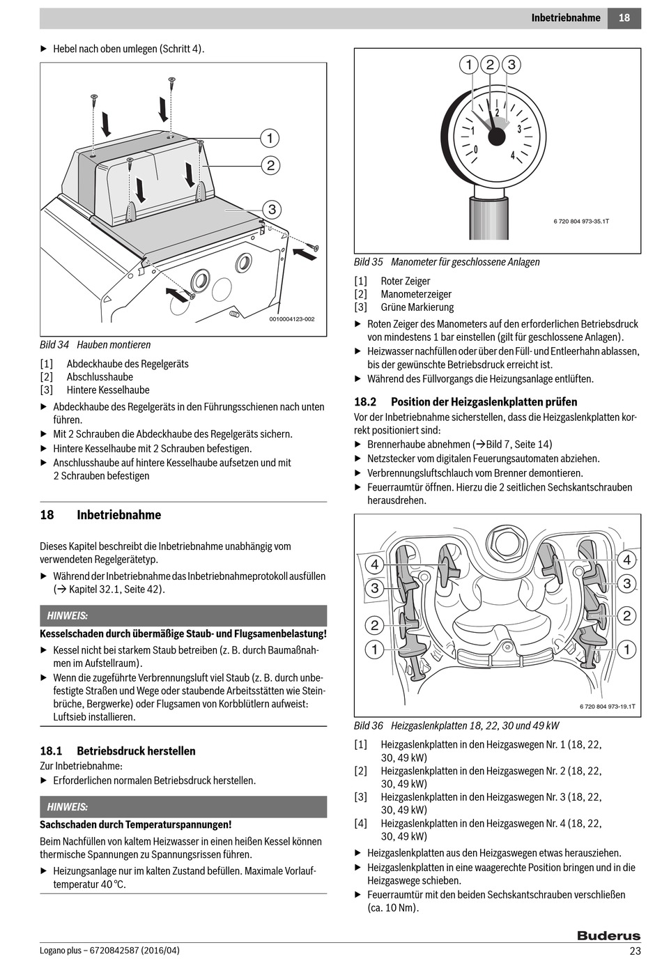 Inbetriebnahme Betriebsdruck Herstellen Position Der