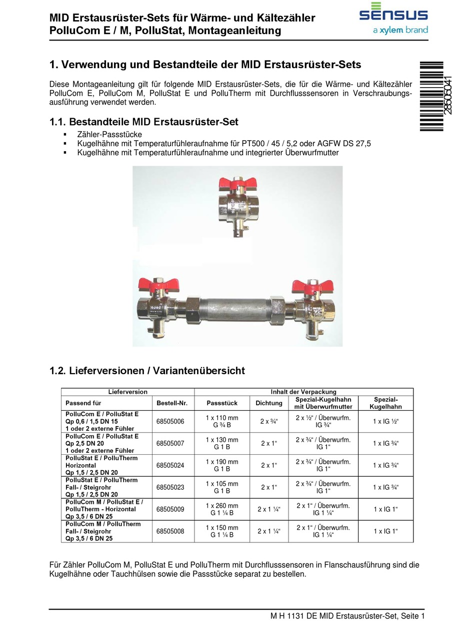 Sensus Pollustat E Montageanleitung Pdf Herunterladen Manualslib