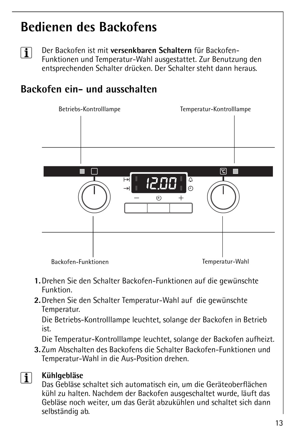 Bedienen Des Backofens; Backofen Ein Und Ausschalten AEG Electrolux COMPETENCE E335124