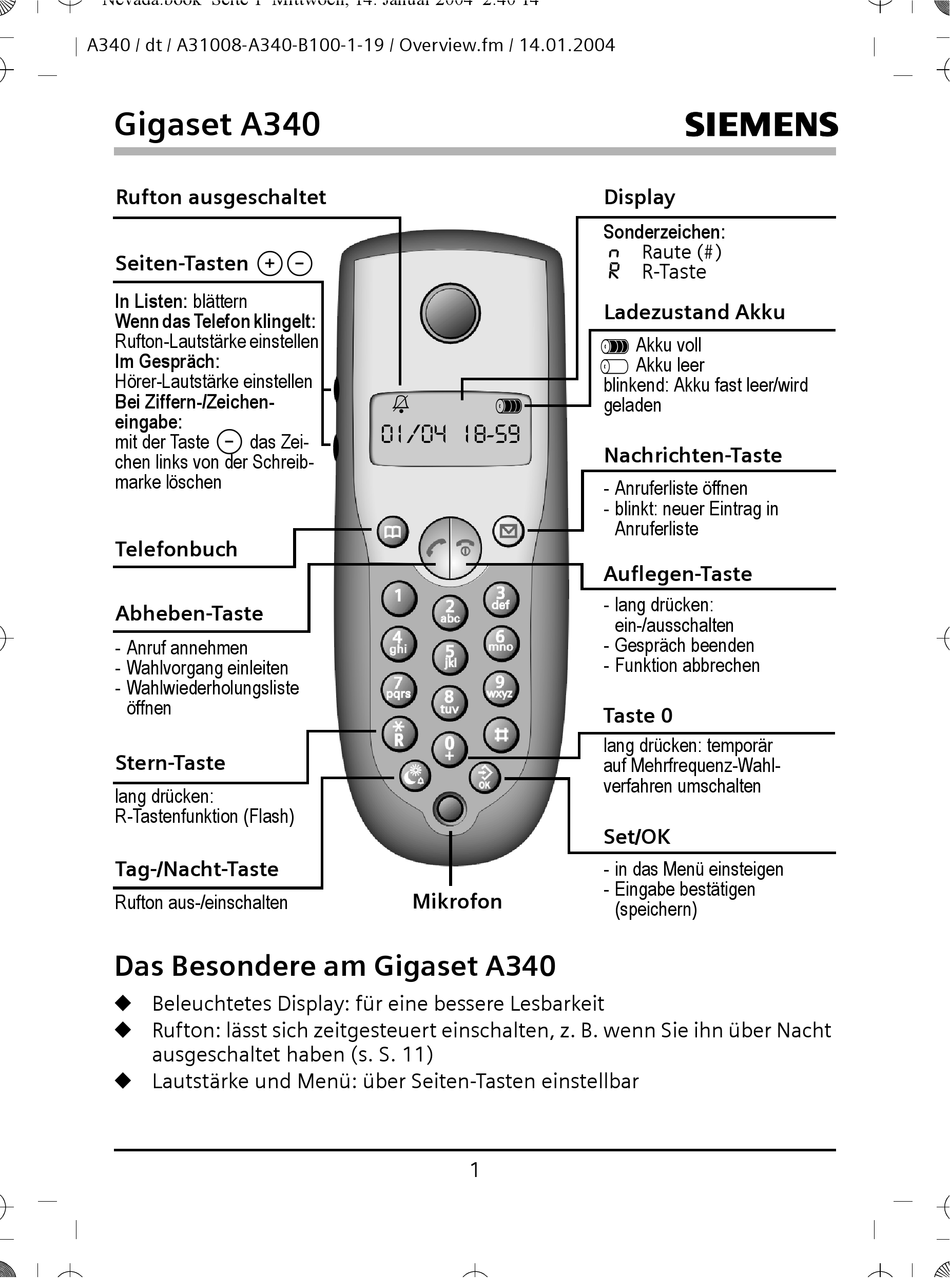 SIEMENS GIGASET A340 BEDIENUNGSANLEITUNG Pdf-Herunterladen | ManualsLib