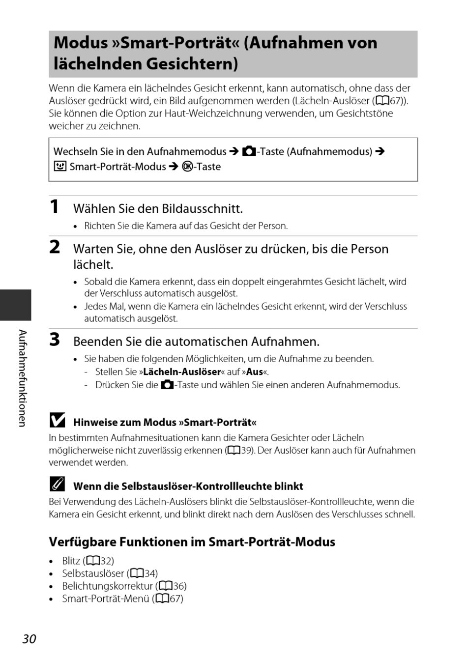 Modus »SmartPorträt« (Aufnahmen Von Lächelnden Gesichtern); Verfügbare