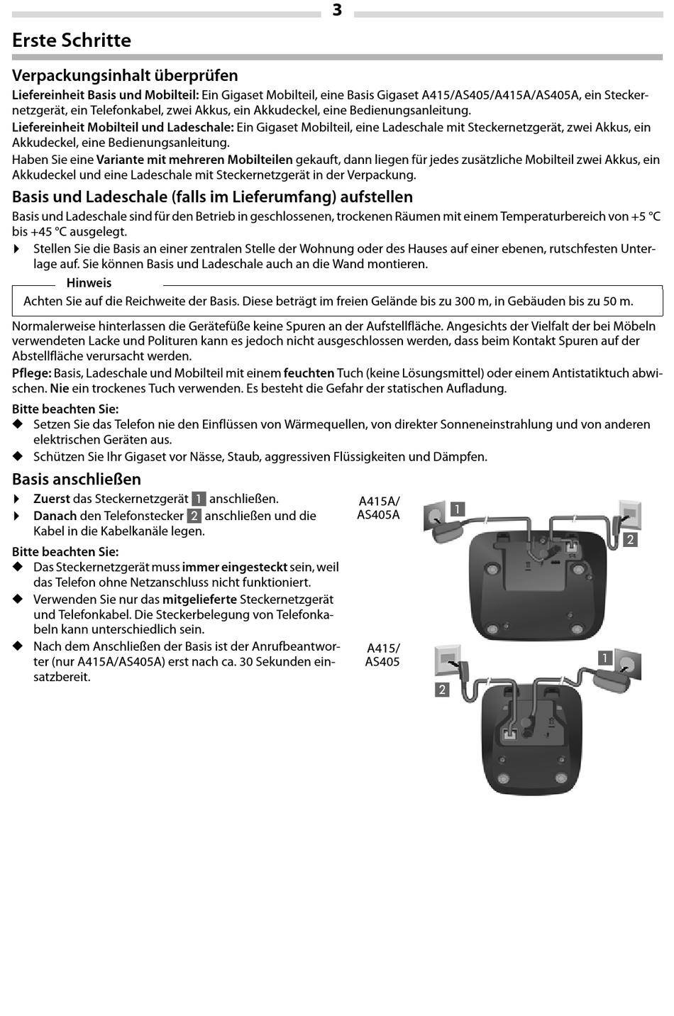 Erste Schritte - Gigaset A415 Bedienungsanleitung [Seite 3] | ManualsLib