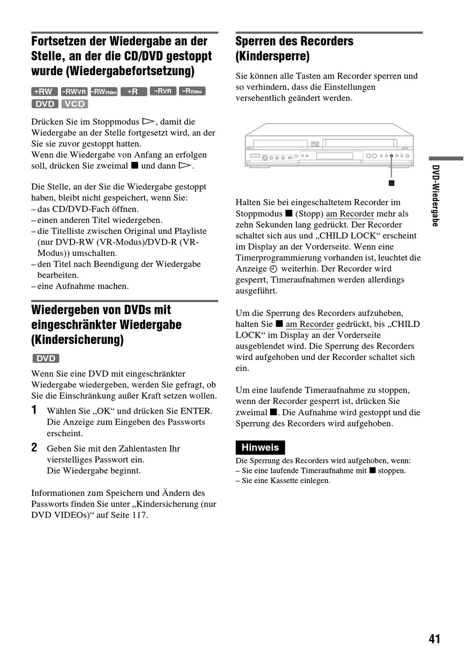 Wiedergeben Von Dvds Mit Eingeschränkter Wiedergabe (Kindersicherung