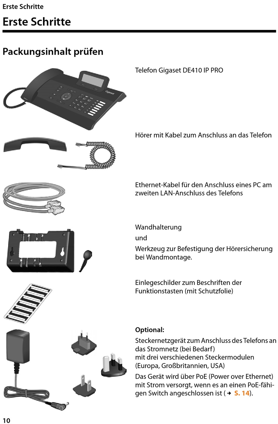 Erste Schritte; Packungsinhalt Prüfen - Gigaset DE410 IP PRO ...