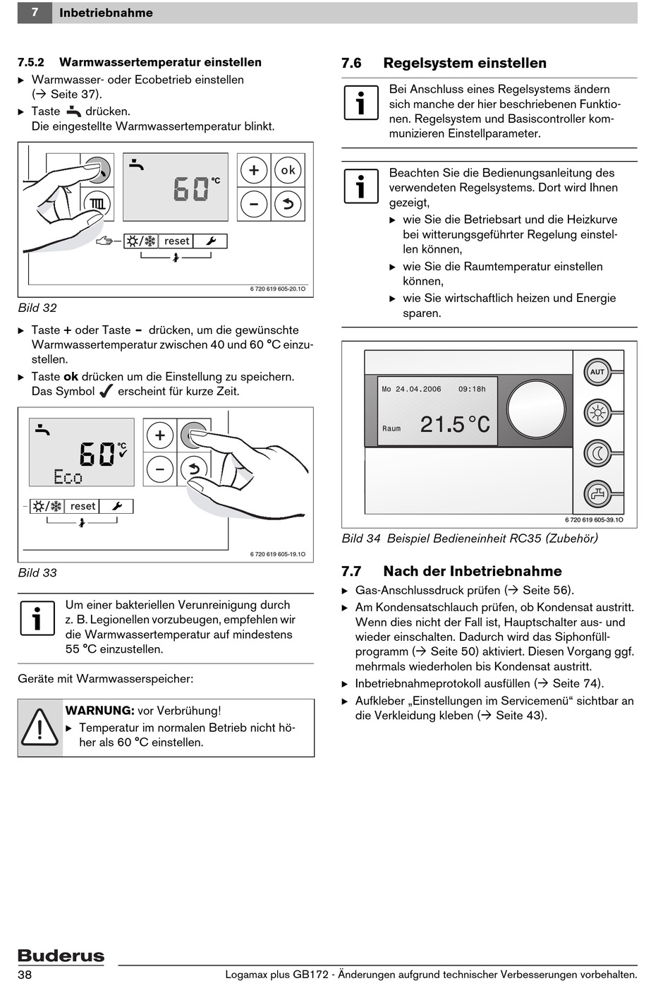 Warmwassertemperatur Einstellen; Regelsystem Einstellen; Nach Der ...