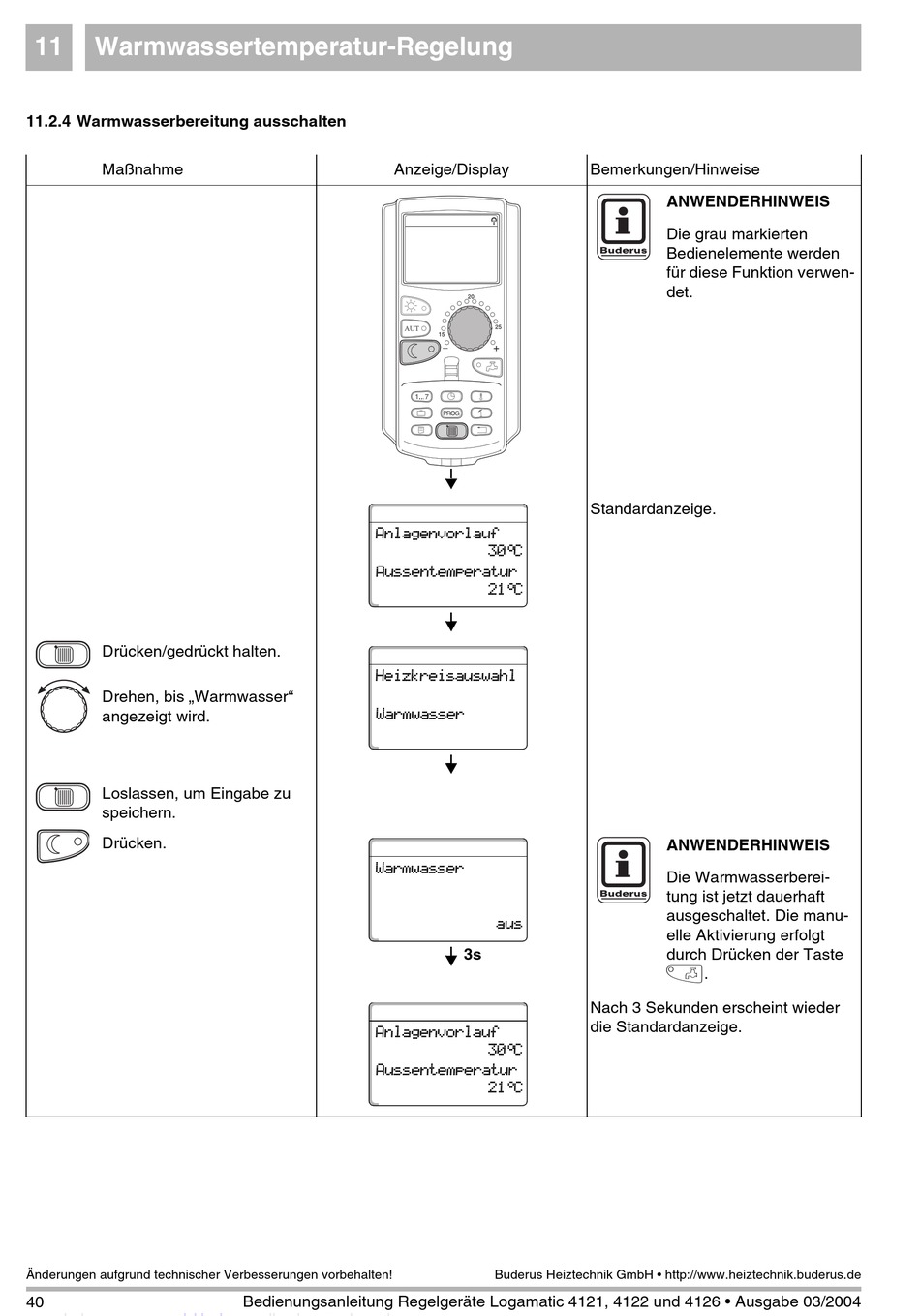 Warmwasserbereitung Ausschalten Buderus Logamatic 4121