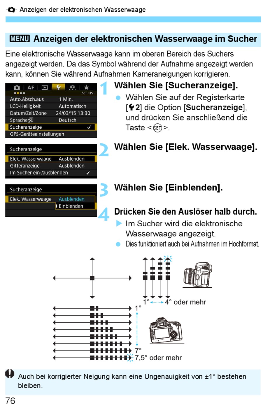 Anzeigen Der Elektronischen Wasserwaage Im Sucher - Canon EOS 5Ds ...