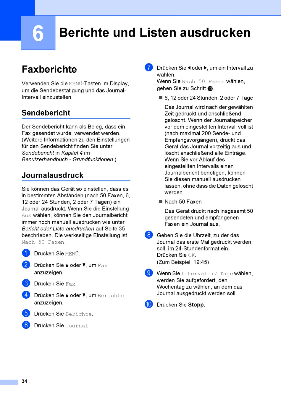 Berichte Und Listen Ausdrucken; Faxberichte; Sendebericht