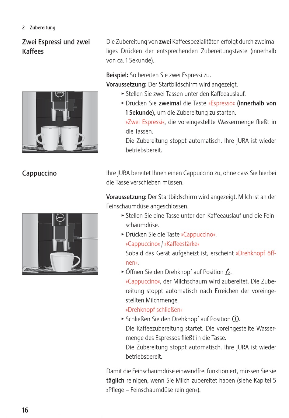 Zwei Espressi Und Zwei Kaffees; Cappuccino Jura E6