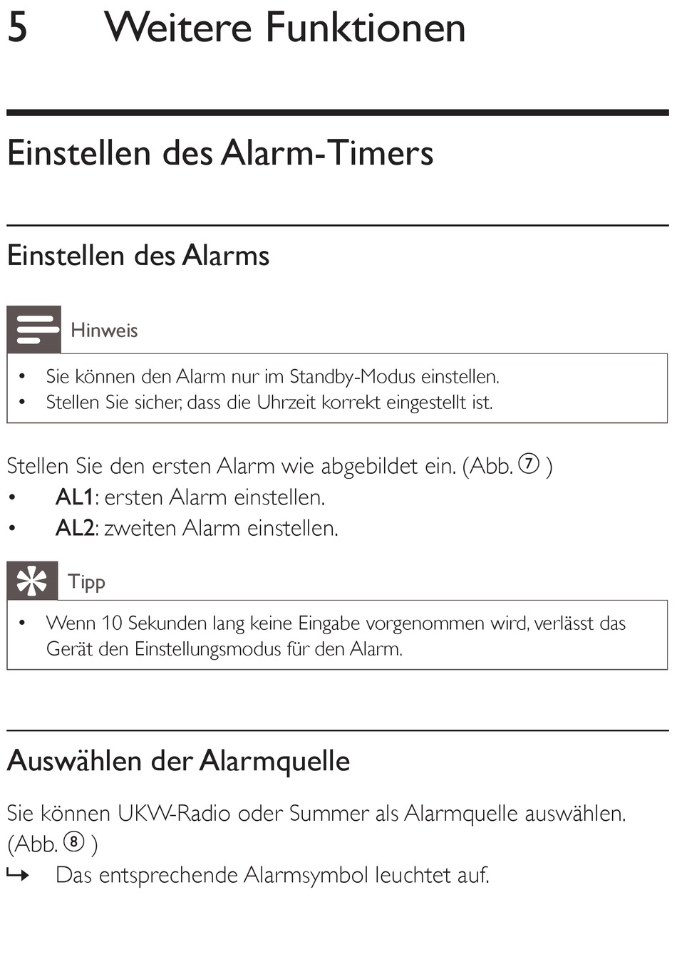 Weitere Funktionen; Einstellen Des AlarmTimers Philips AJ3123