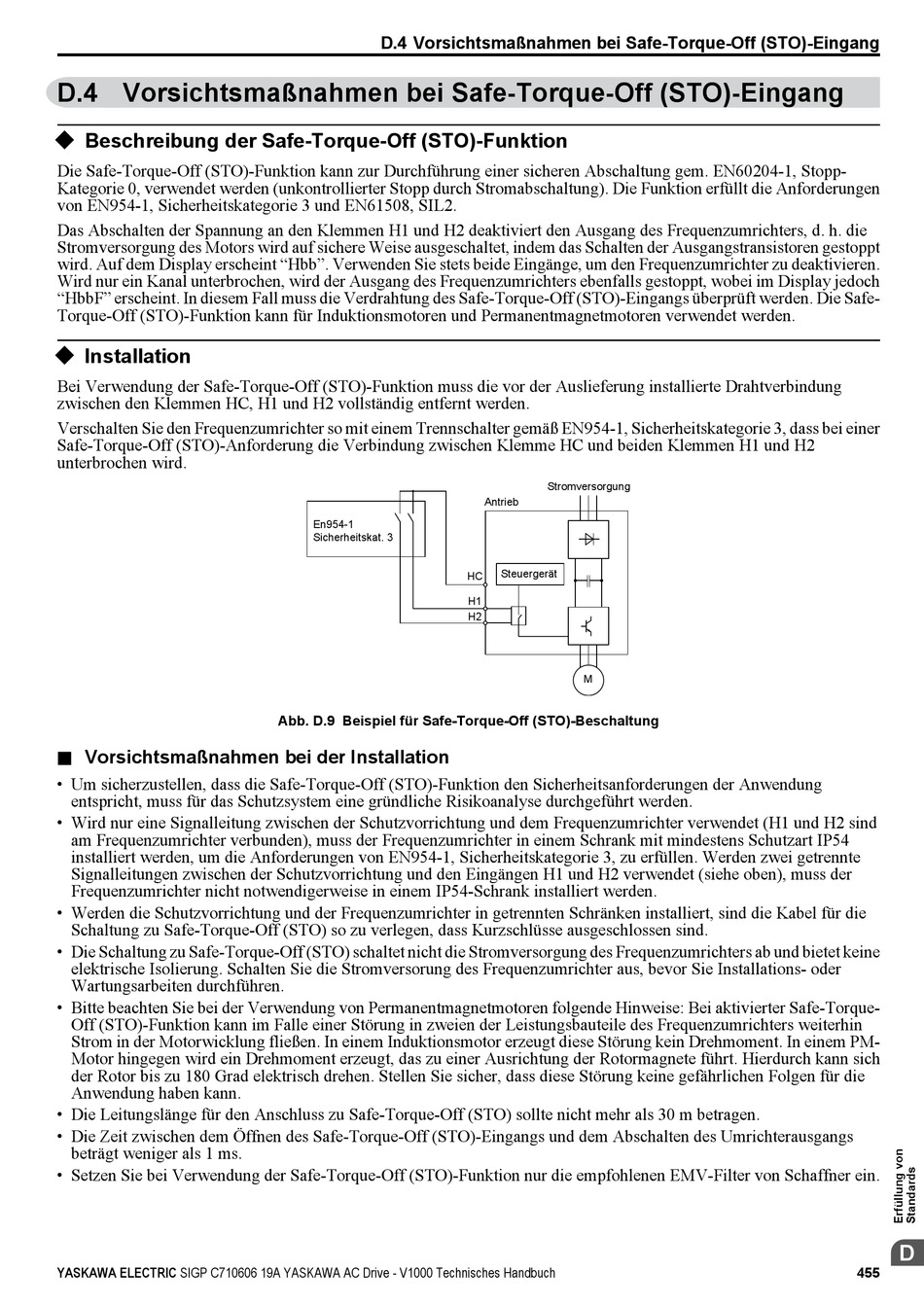Vorsichtsmaßnahmen Bei SafeTorqueOff (Sto)Eingang