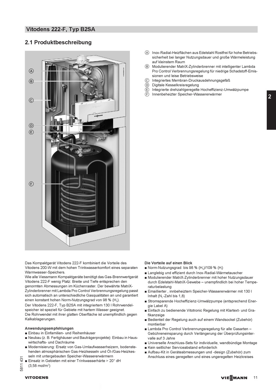 Vitodens 222 F Typ B2Sa Produktbeschreibung Viessmann VITODENS