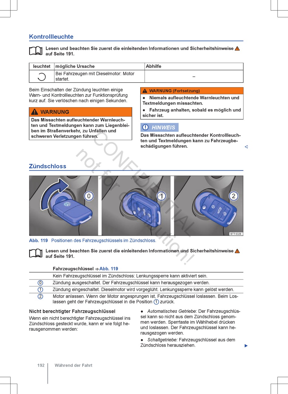 Zündschloss Volkswagen Caddy Betriebsanleitung Seite 194 ManualsLib