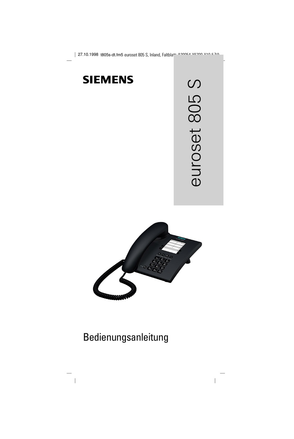 SIEMENS EUROSET 805 S BEDIENUNGSANLEITUNG Pdf-Herunterladen | ManualsLib