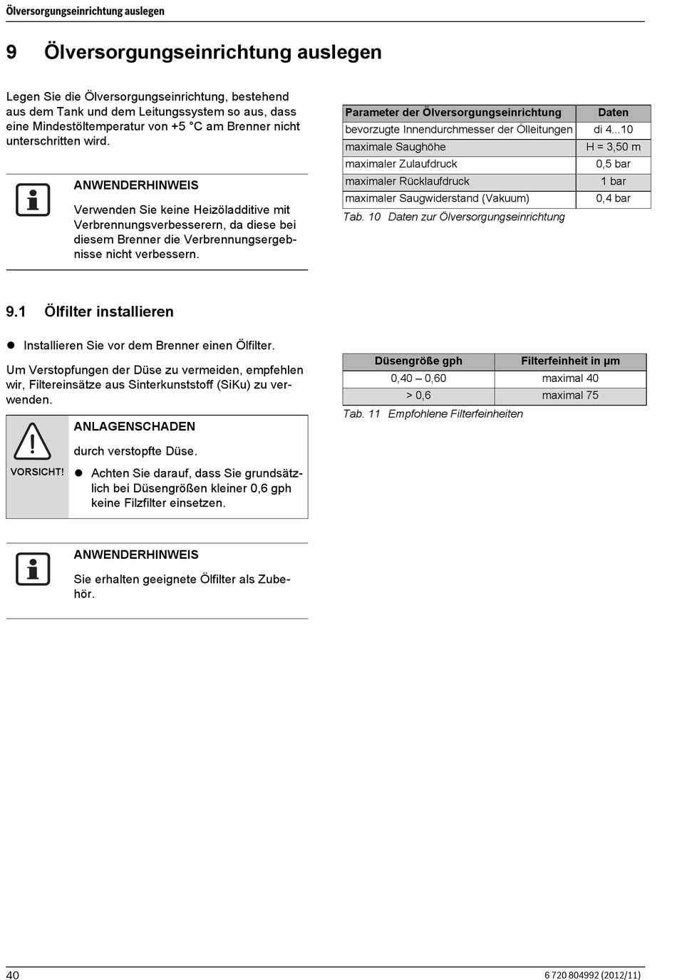 Lversorgungseinrichtung Auslegen Lfilter Installieren Junkers Be Series Inbetriebnahme Und