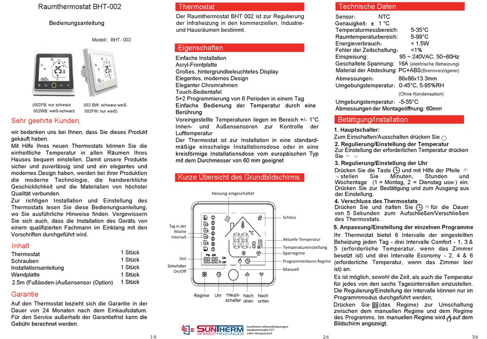 SUNTHERM BHT- 002 BEDIENUNGSANLEITUNG Pdf-Herunterladen | ManualsLib