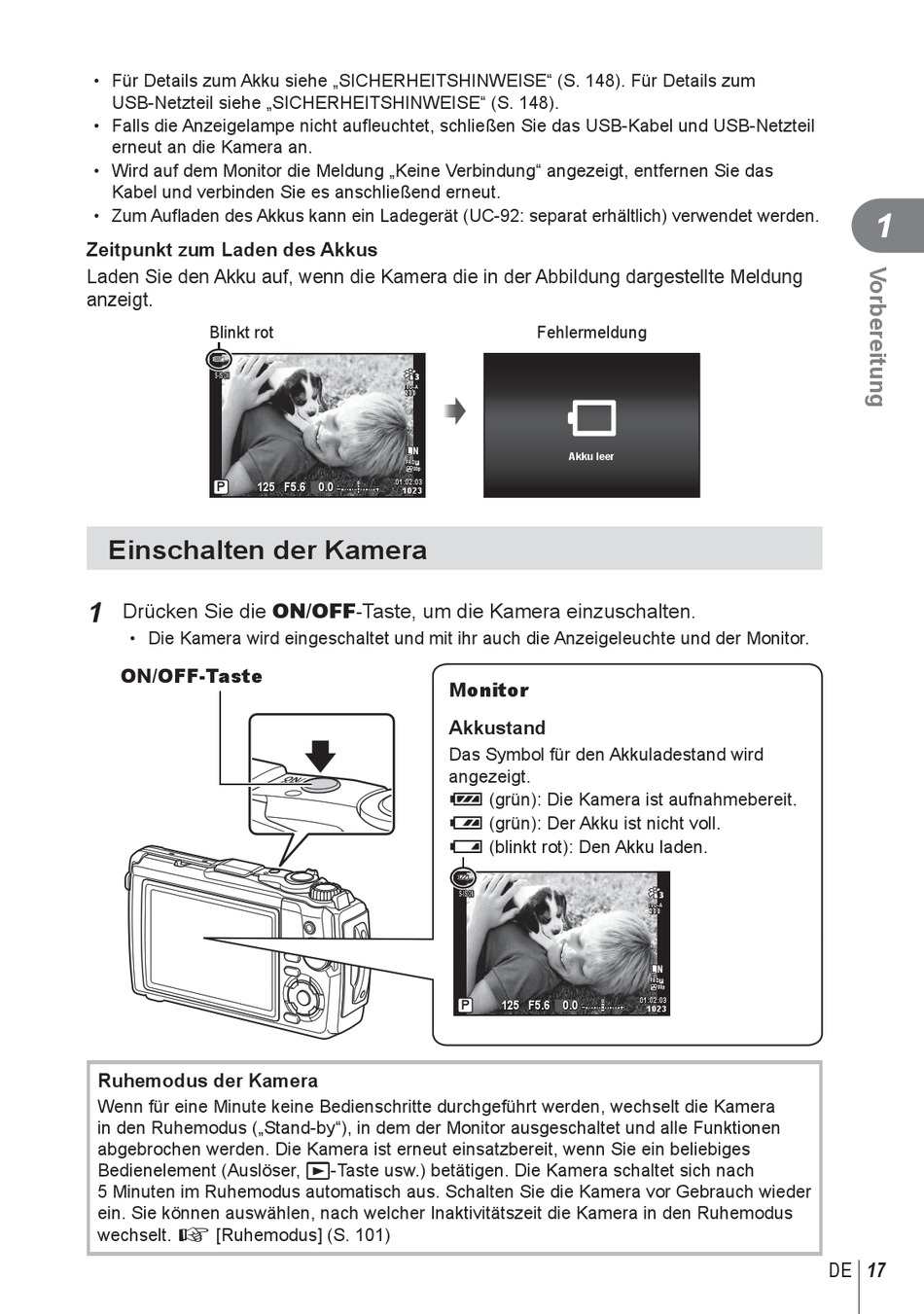 Einschalten Der Kamera Olympus TG6 Bedienungsanleitung [Seite 17