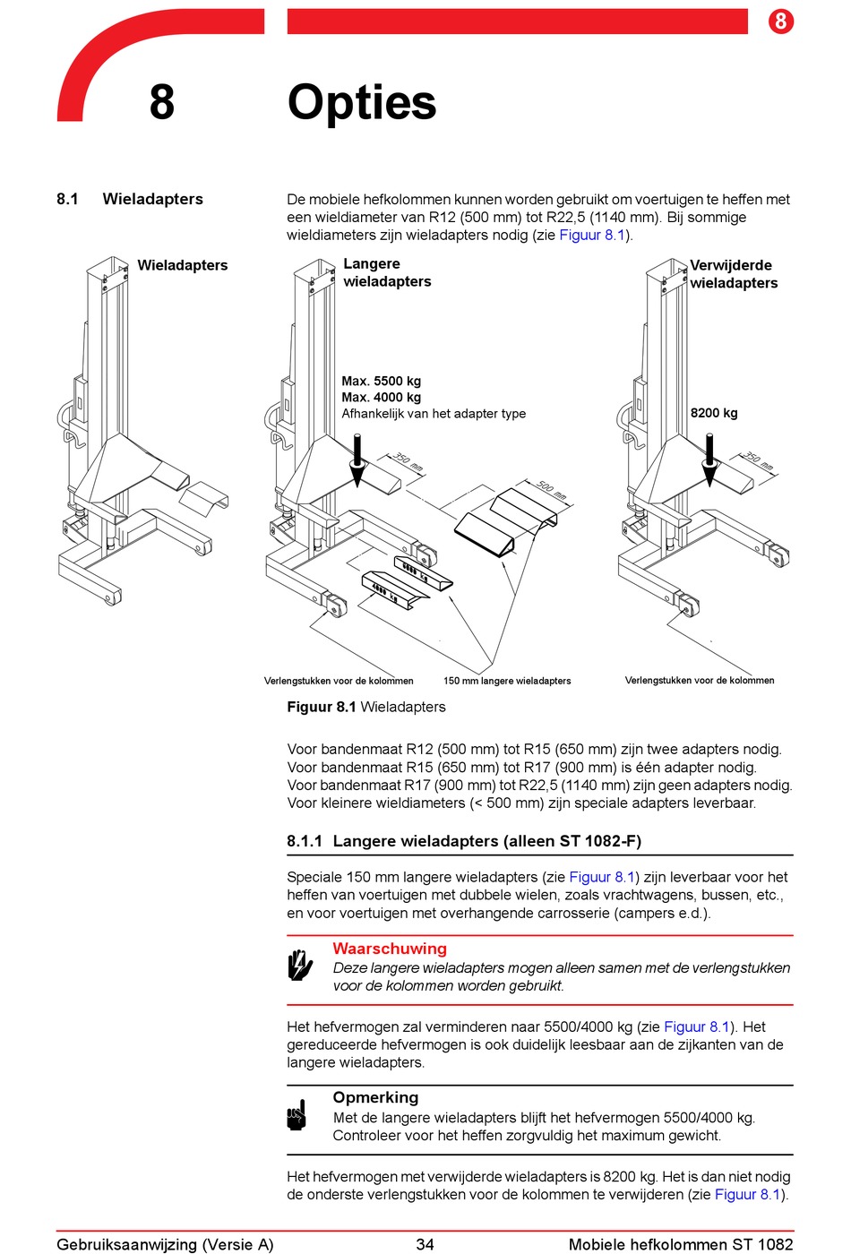 Opties Wieladapters Langere Wieladapters Alleen Stertil Koni ST 1082 F