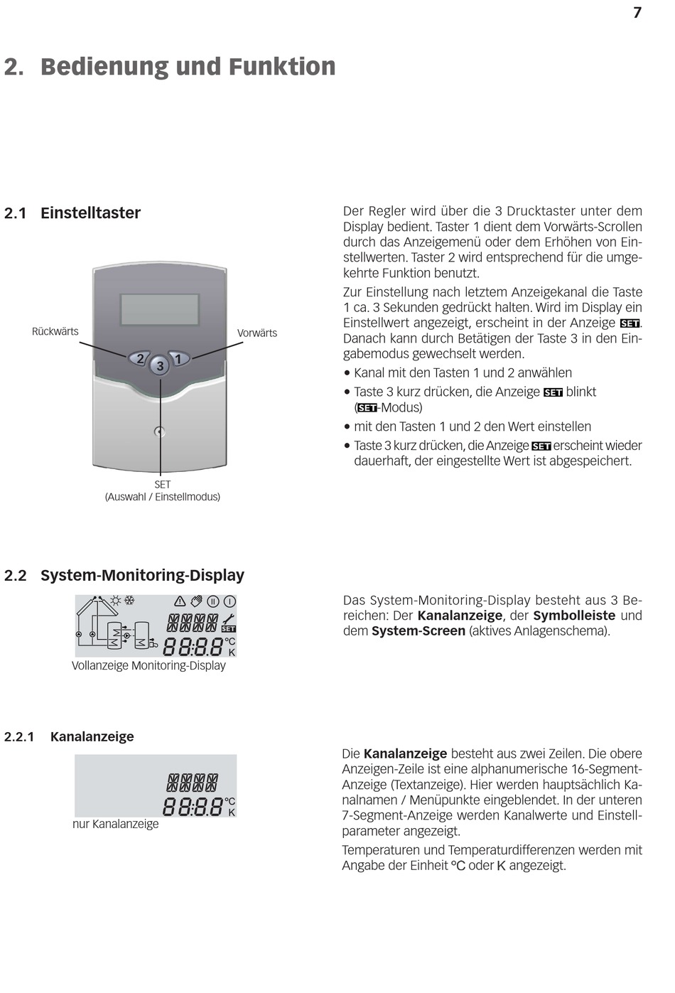 Bedienung Und Funktion; Einstelltaster; SystemMonitoringDisplay; Kanalanzeige