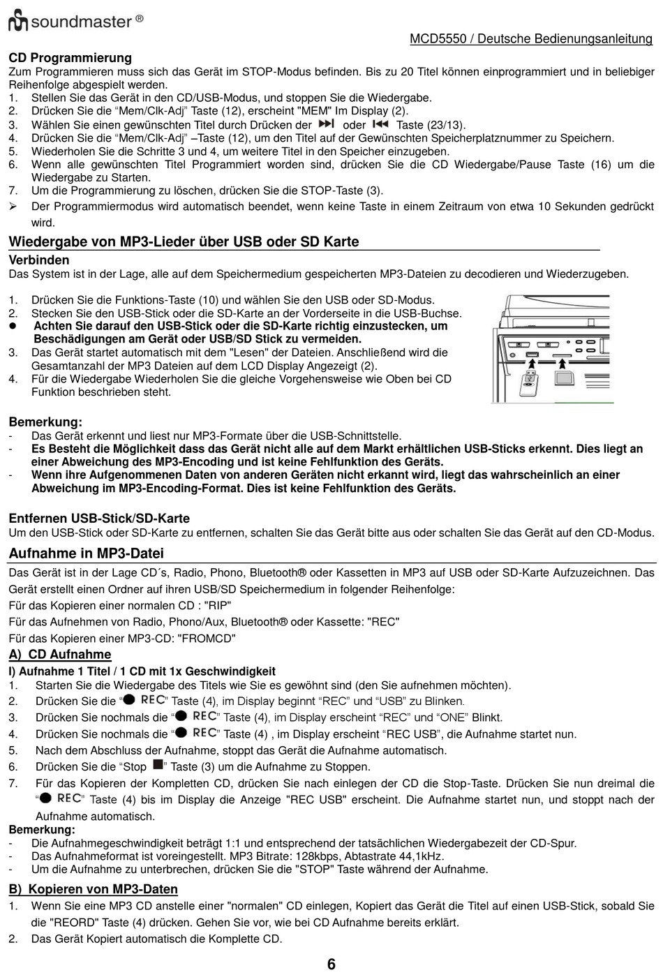 Aufnahme In Mp3Datei SOUNDMASTER MCD5550 Bedienungsanleitung [Seite