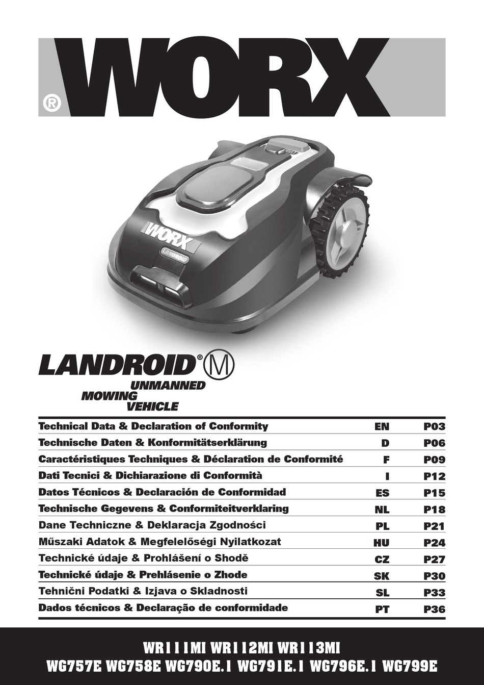 WORX LANDROID WR111MI TECHNISCHE DATEN KONFORMIT TSERKL RUNG Pdf