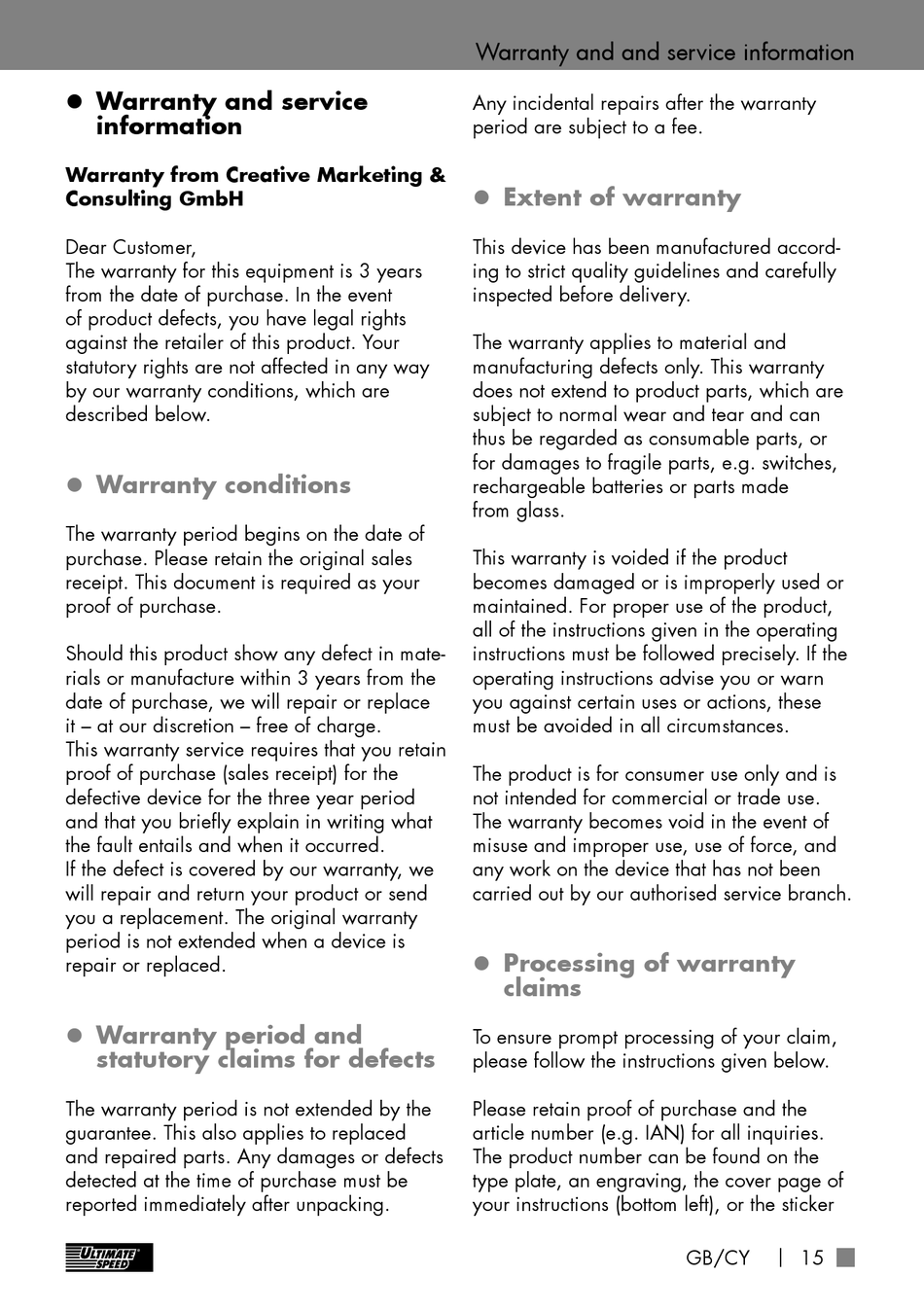 Warranty And Service Information; Warranty Conditions; Warranty Period