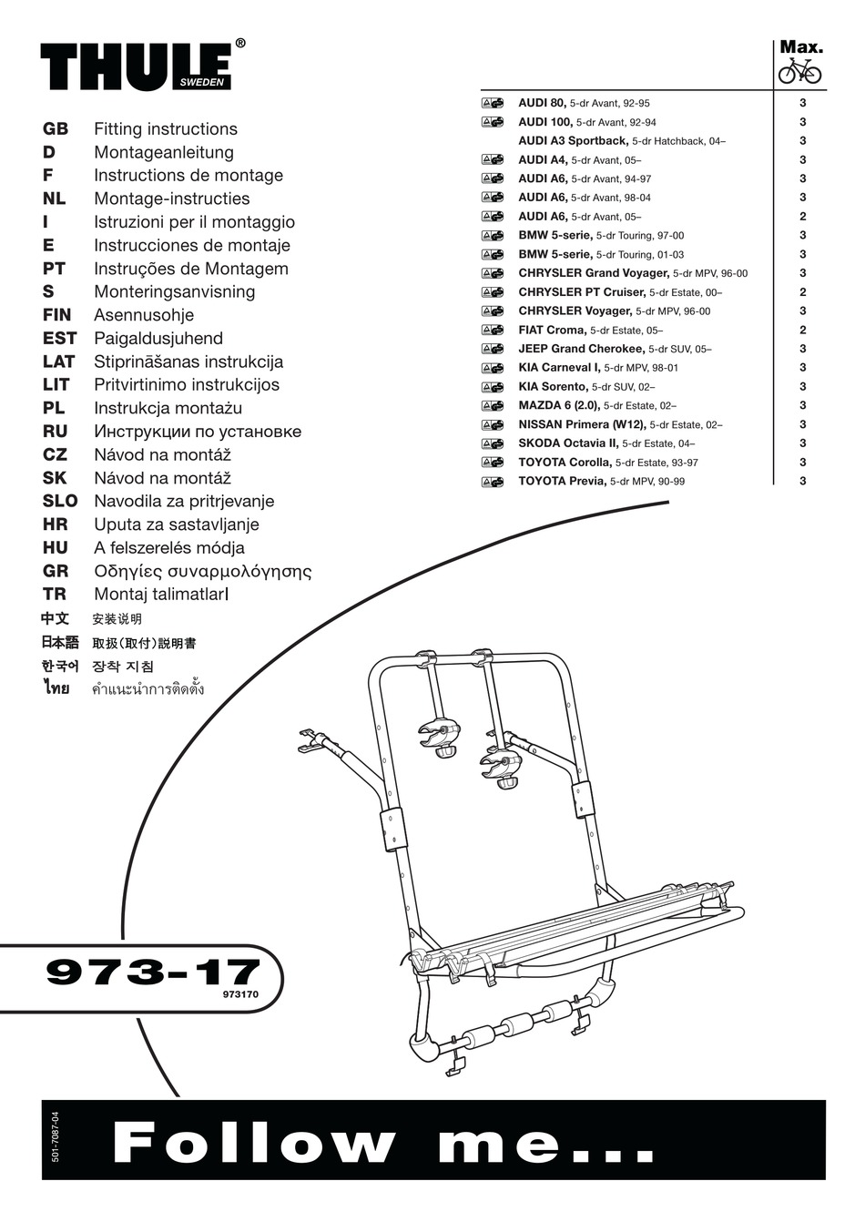 Thule Heckträger Fahrradheckträger Montagekit 973-17 für PackPack 973 