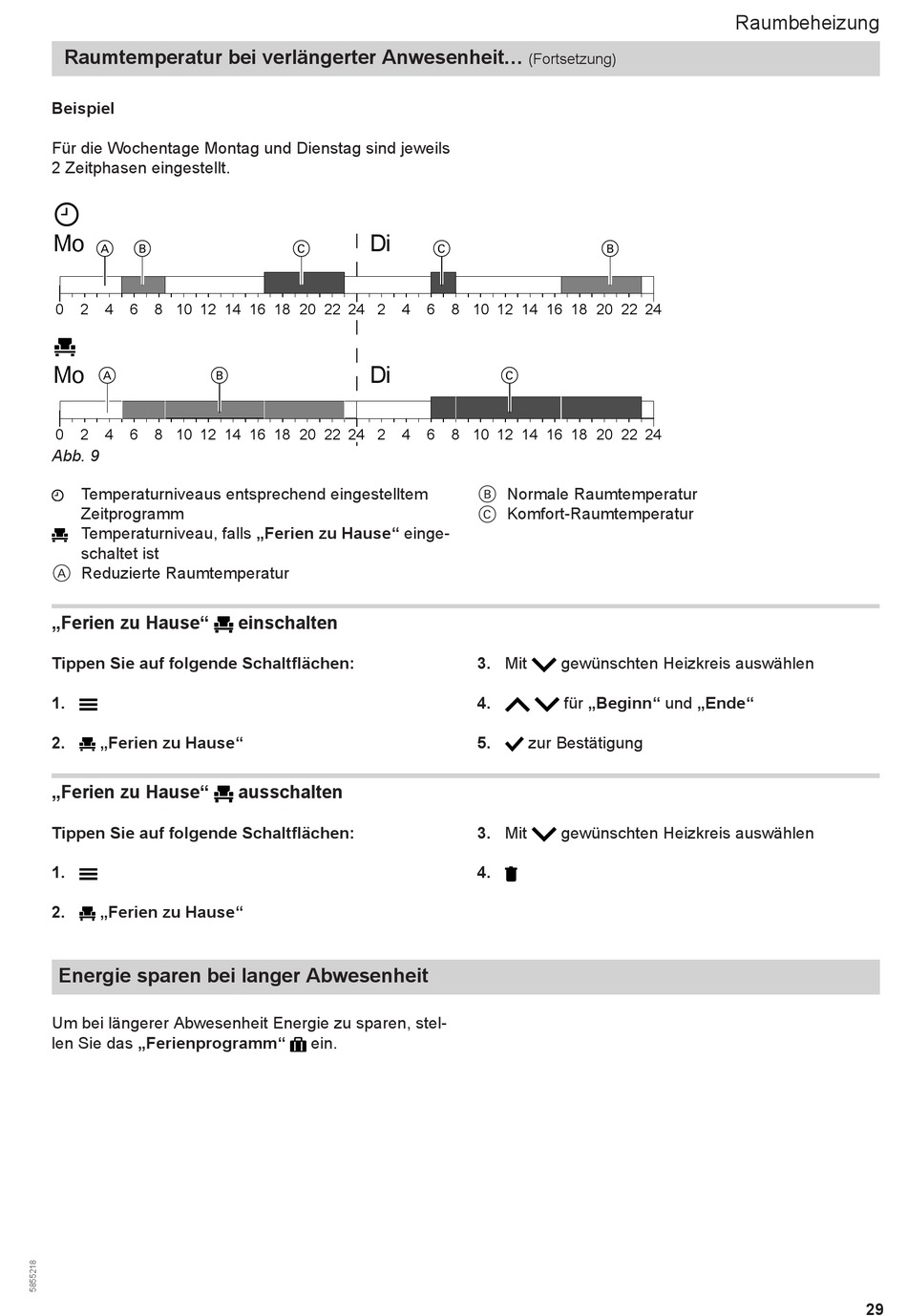Einschalten; Ferien Zu Hause; Ausschalten; Energie Sparen Bei Langer Abwesenheit Viessmann Einschalten; Ferien Zu Hause; Ausschalten; Energie Sparen Bei Langer Abwesenheit Viessmann