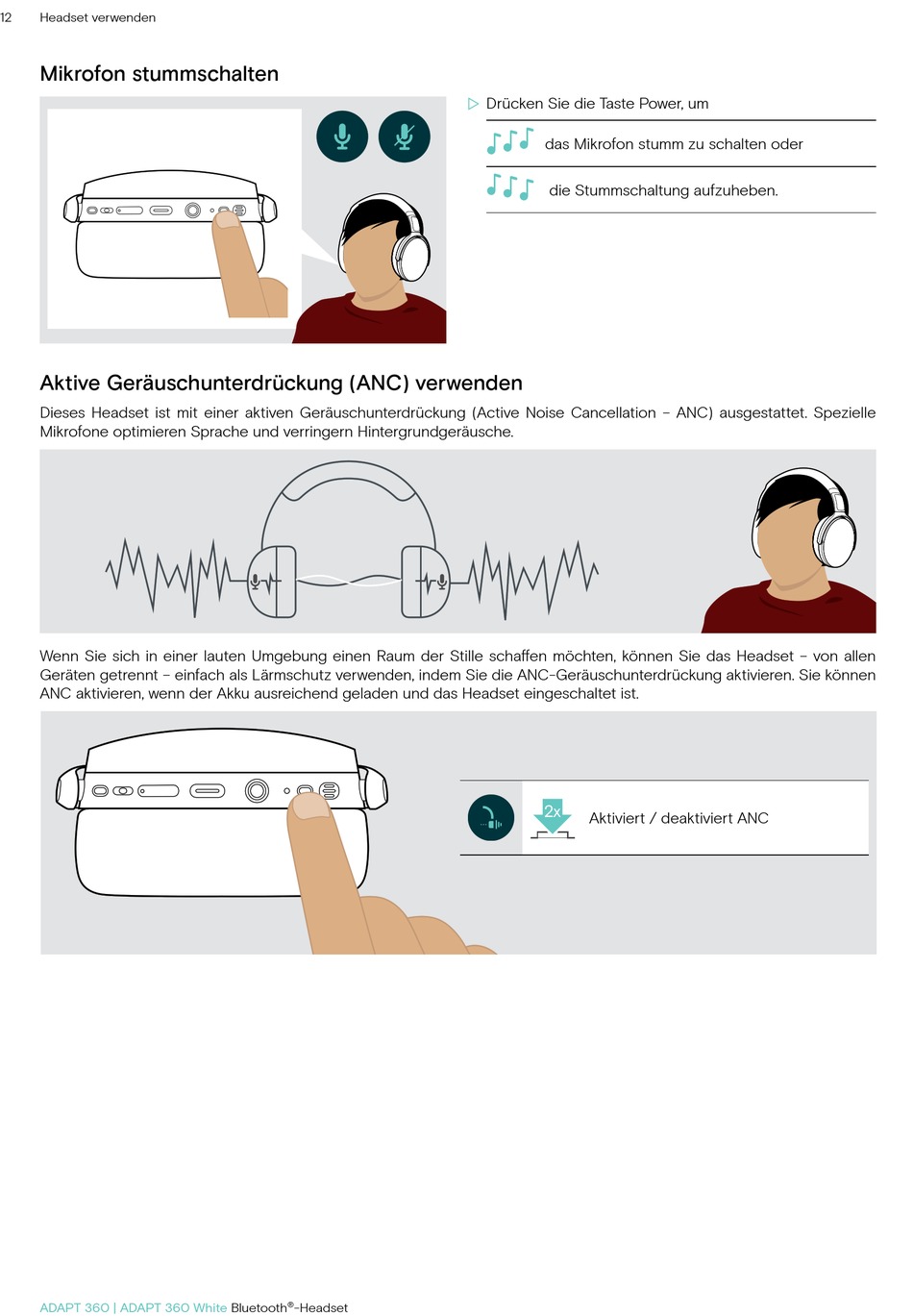 Mikrofon Stummschalten; Aktive Geräuschunterdrückung (Anc) Verwenden