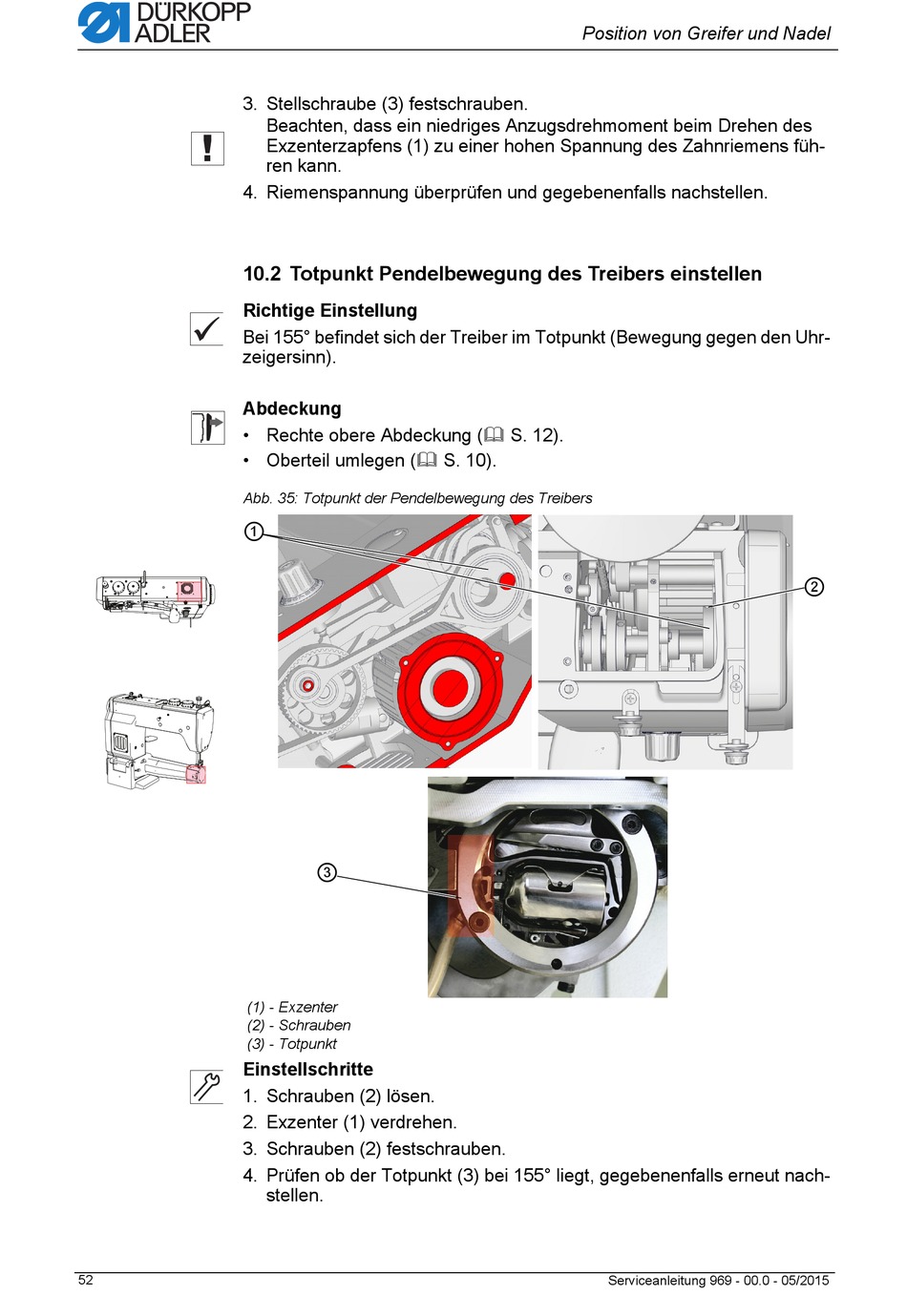 Totpunkt Pendelbewegung Des Treibers Einstellen D Rkopp Adler Serviceanleitung Seite