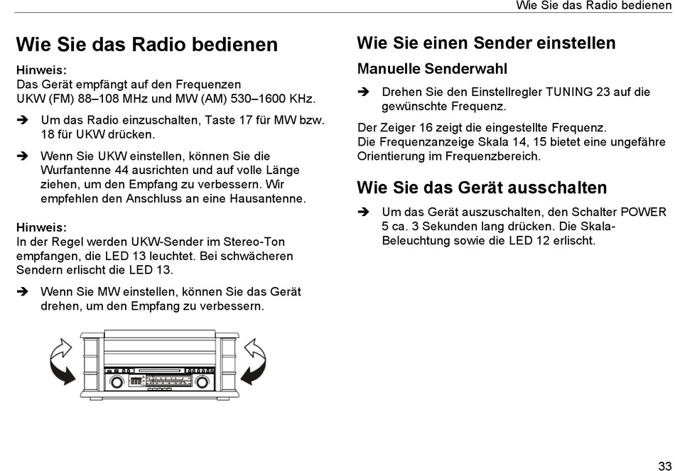 Wie Sie Das Radio Bedienen; Wie Sie Einen Sender Einstellen; Wie Sie