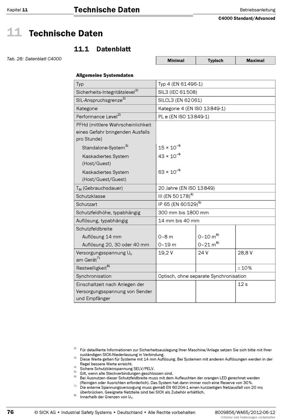 Technische Daten Datenblatt Tab Datenblatt C Sick C Standard