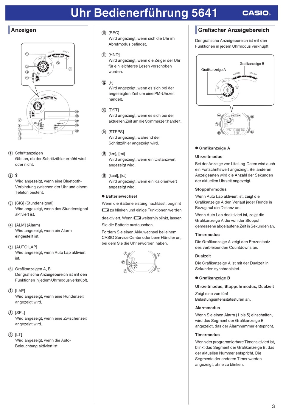 Anzeigen; Grafischer Anzeigebereich - Casio 5641 Bedienerführung [Seite ...