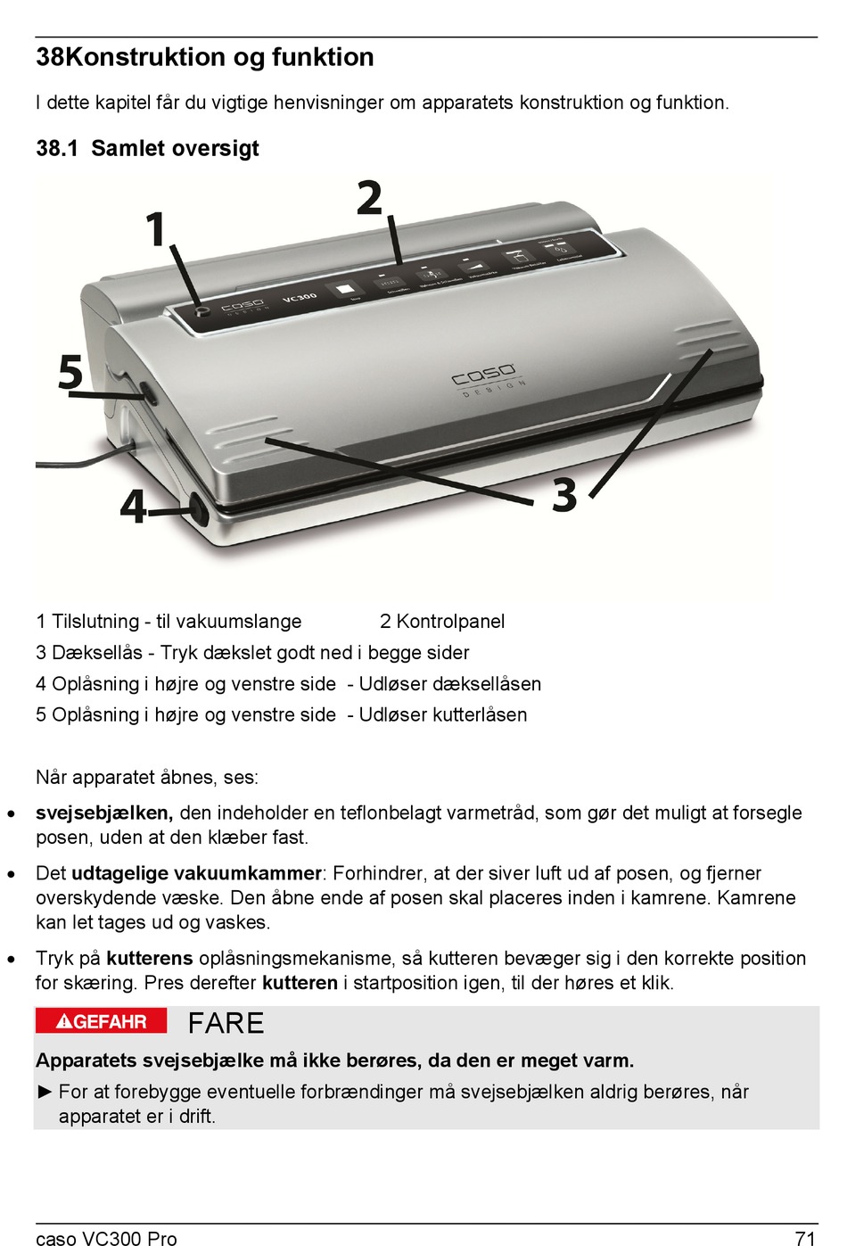 Konstruktion Og Funktion; Samlet Oversigt - CASO DESIGN VC300 Pro ...