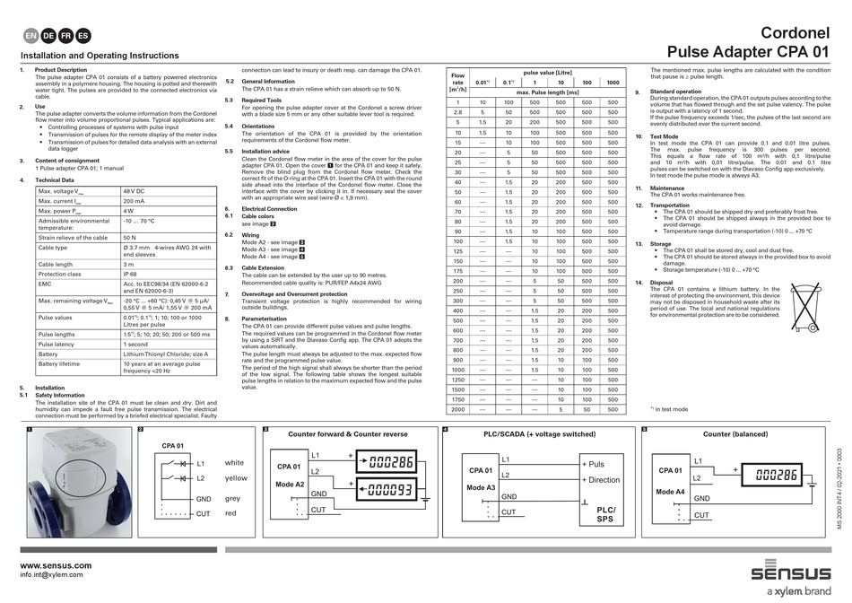 SENSUS CPA 01 INSTALLATIONS- UND BEDIENUNGSANLEITUNGEN Pdf ...