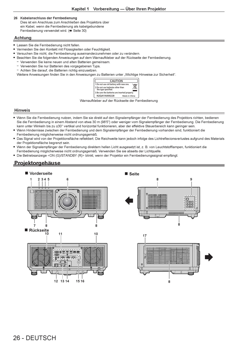 Kapitel 1 Vorbereitung Über Ihren Projektor;
