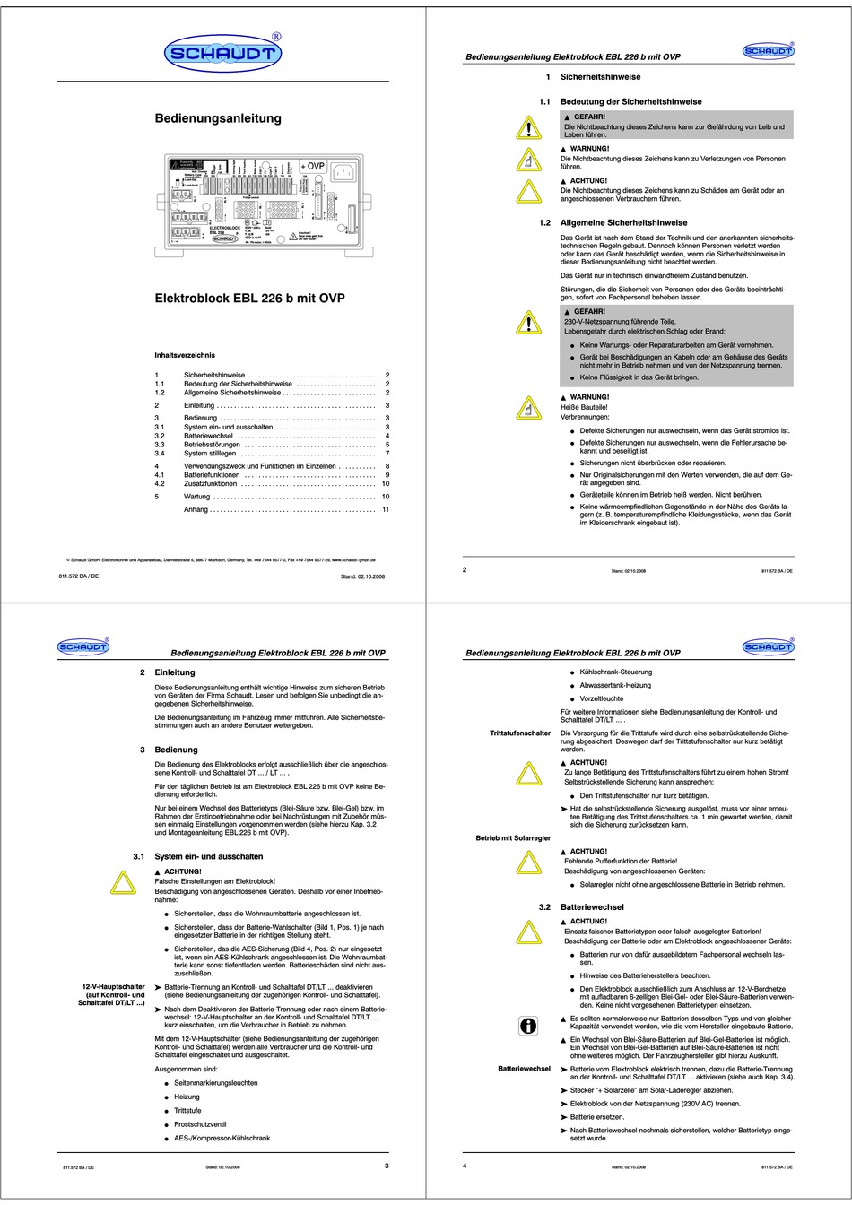 SCHAUDT ELEKTROBLOCK EBL 226 B MIT OVP BEDIENUNGSANLEITUNG Pdf