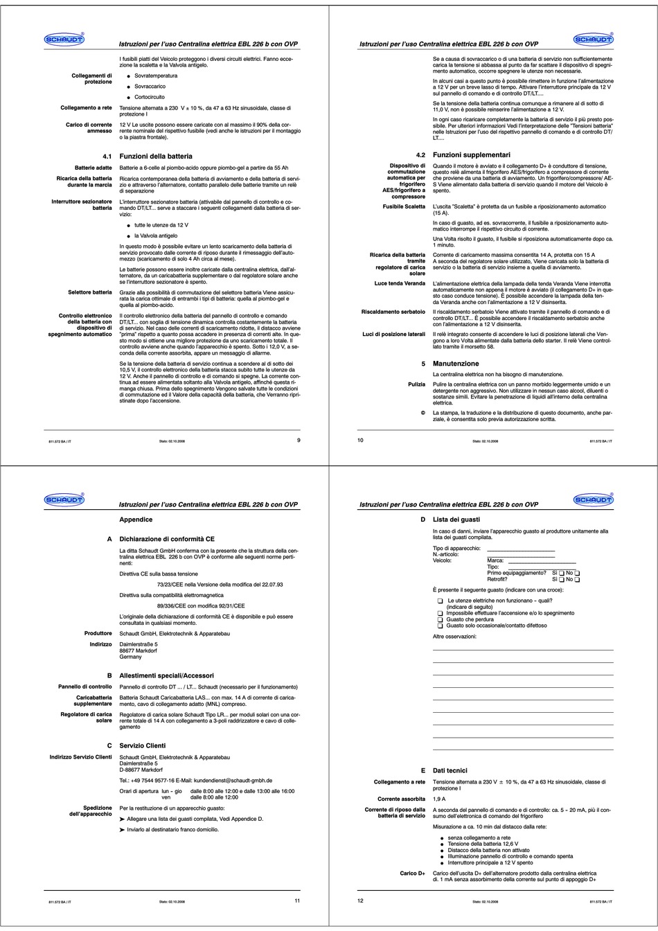Funzioni Supplementari; Manutenzione Schaudt Elektroblock EBL 226 b
