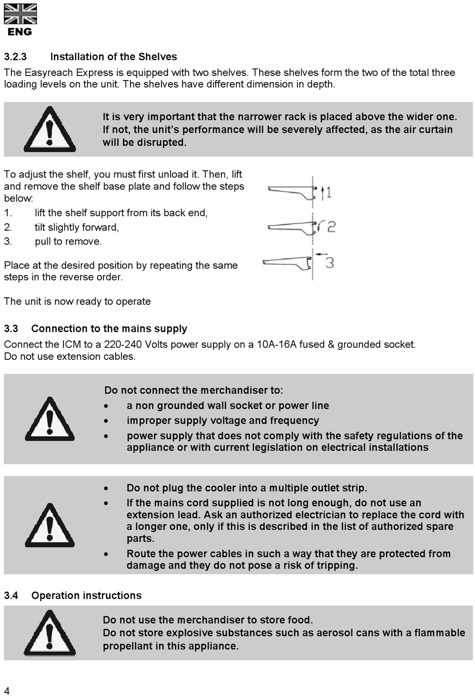 Connection To The Mains Supply; Operation Instructions - FRIGOGLASS EASYREACH  EXPRESS  R290 Benutzerhandbuch [Seite 12] | ManualsLib