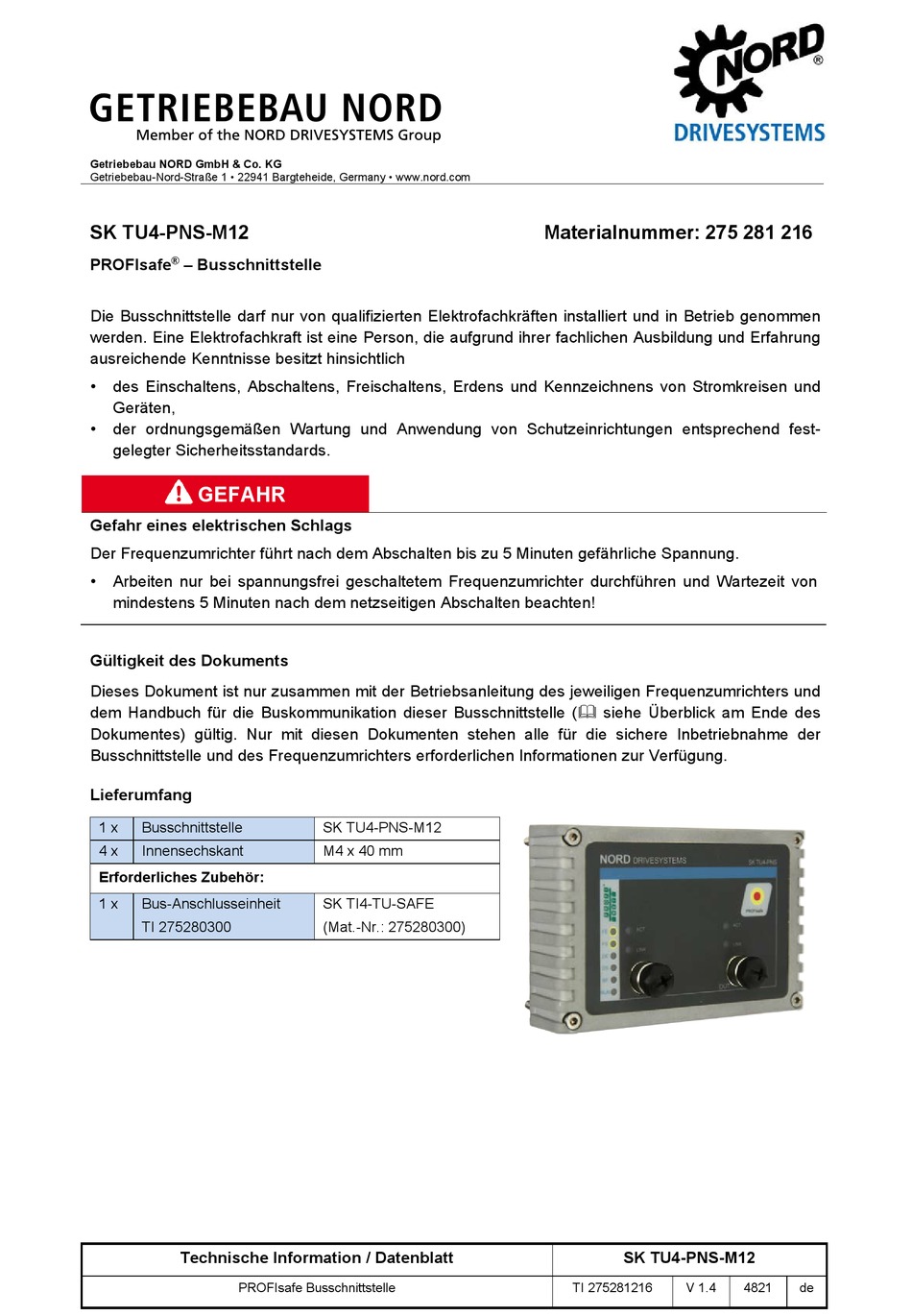 NORD DRIVESYSTEMS SK TU4PNSM12 BEDIENUNGSANLEITUNG PdfHerunterladen