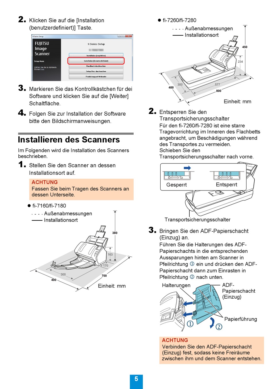 Installieren Des Scanners Fujitsu fi7160 Bedienungsanleitung [Seite