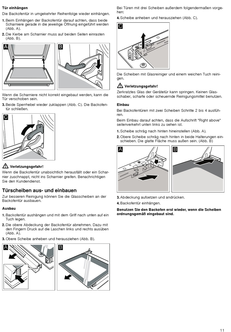 Türscheiben Aus- Und Einbauen - Bosch HB.13B 1-Serie Gebrauchsanleitung ...