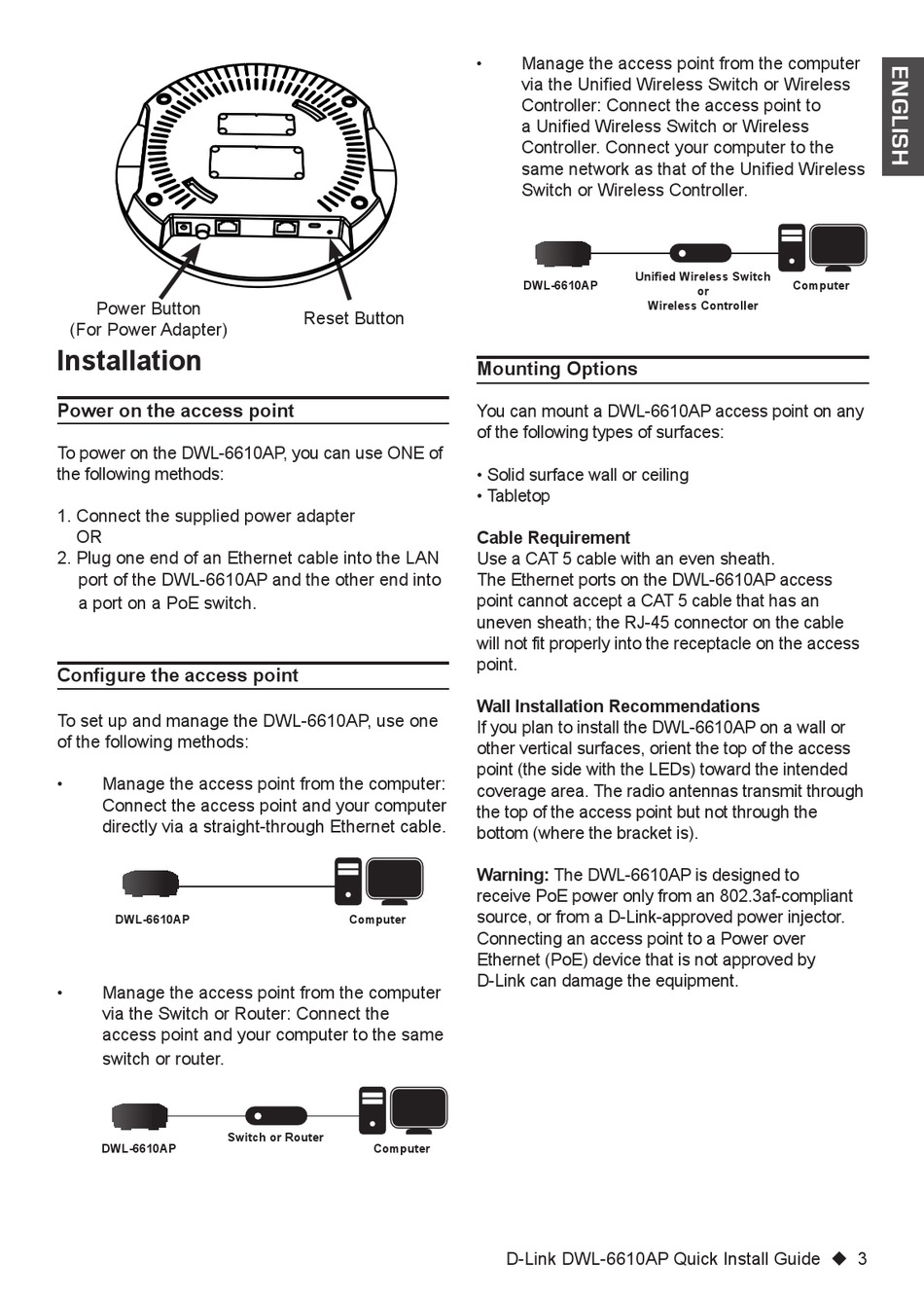 Mounting Options - D-Link DWL-6610AP Schnellinstallationsanleitung ...