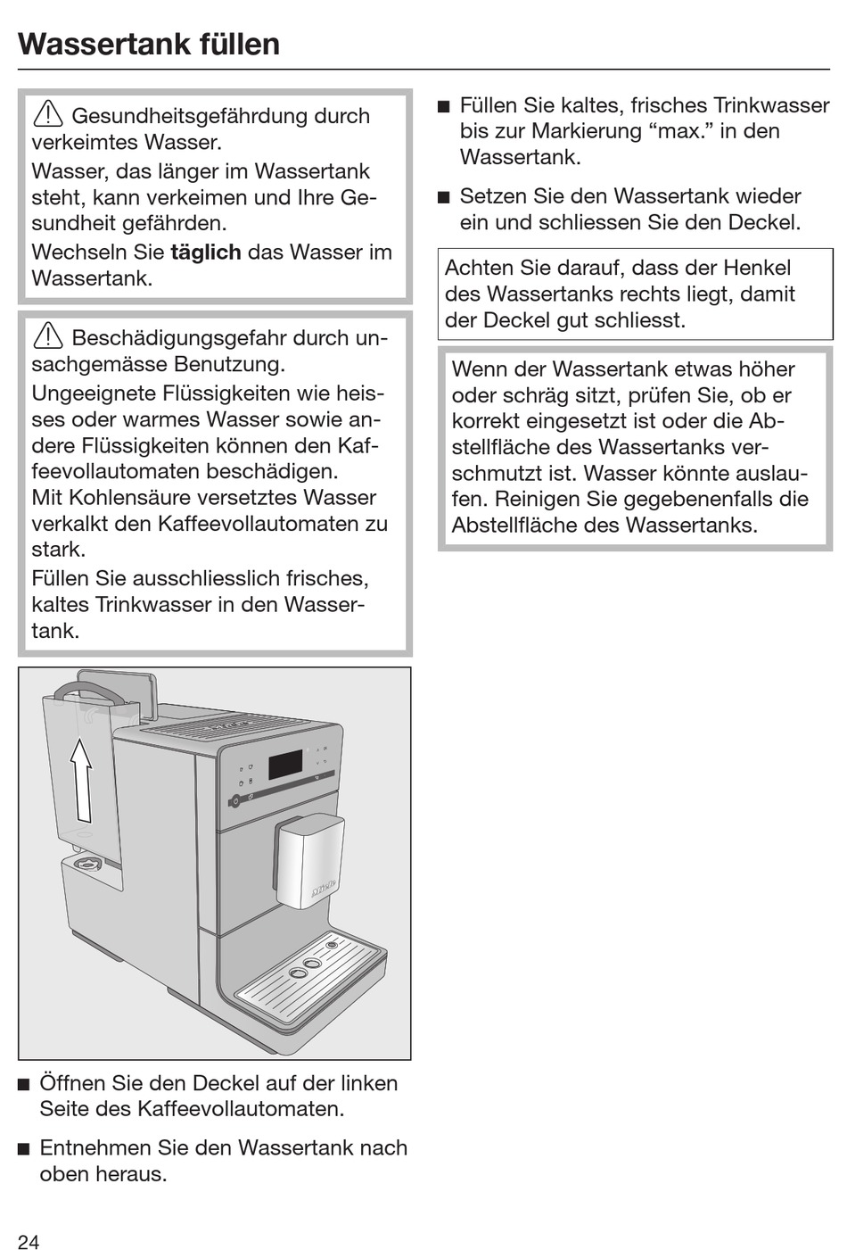 Wassertank Füllen Miele CM 5310 Gebrauchsanweisung [Seite 24] ManualsLib