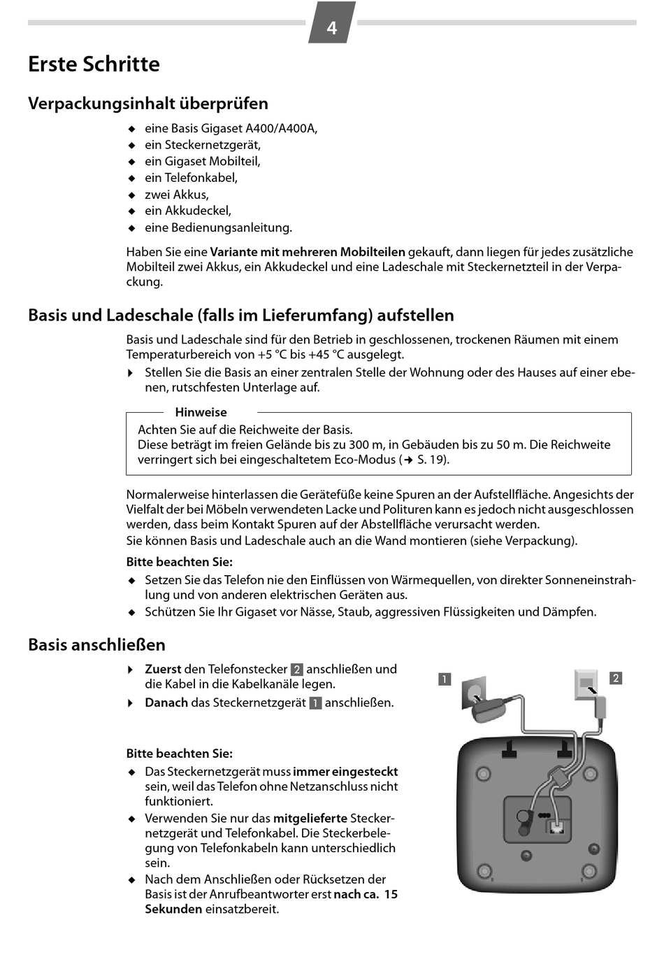 Erste Schritte Verpackungsinhalt Berpr Fen Basis Und Ladeschale Falls Im Lieferumfang